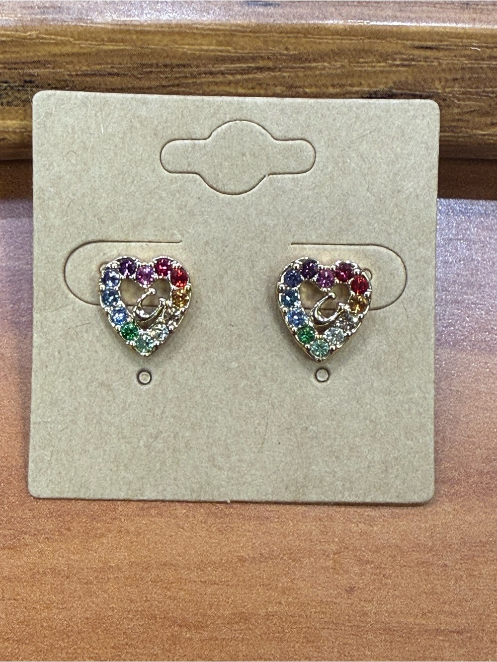 Coach Rainbow Pave’ Sculpted Signature Heart Stud Earrings w/ “C” logo centered